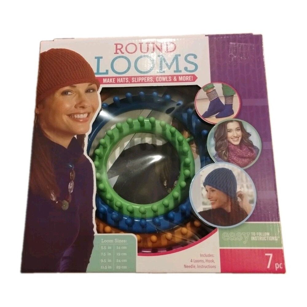 Leisure Arts Round Circle Knitting Loom Set, Make Hats, Scarves, Hats, 7 pc NIB